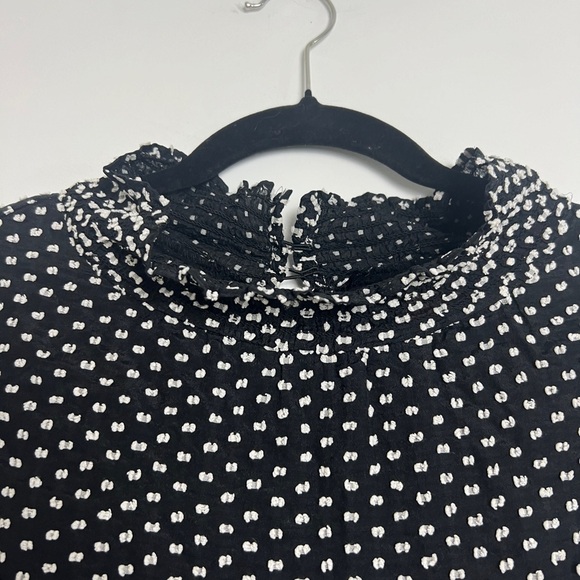 Kate Spade New York Smocked Clip Swiss Dot Mock Neck Flutter Midi Dress Size 6 - Picture 8 of 12